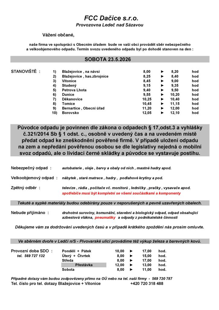 SVOZ NEBEZPEČNÉHO A&nbsp;VELKOOBJEMOVÉHO ODPADU